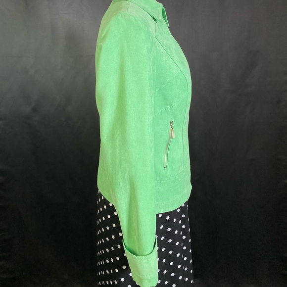 Pastel Green Micro Suede Biker Jacket - Picture 4 of 8